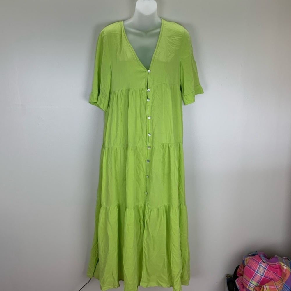 Zara Linen Neon Green Midi Dress
